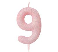mciskin Glitter 9 Candle Birthday Girl, Pink Number 9 Candles for Cake,Pink 9th Birthday Decorations for Girl Boy,Macaron Cake Cupcake Toppers for Party, Baby Showers,Wedding Anniversary Supplies