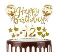 mciskin Gold 12th Birthday Decorations for Girl Boy,3D Number 12 Candle for Cake,Gold Cake Toppers for Girl Boy,Glitter Happy 12th Birthday Cake Toppers for Party Decorations Supplies
