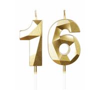 mciskin Gold 16th Birthday Candles, 3D Number 16 Candles for Cake, Girls Boys 16th Birthday Decorations,Pearl Gold Candle Cake Topper Decorations for Birthday Party Weddings Anniversary Supplies
