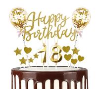 mciskin Gold 18th Birthday Decorations for Girl Boy,3D Number 18 Candle for Cake,Gold Cake Toppers for Girl Boy,Glitter Happy 18th Birthday Cake Toppers Balloons for Party Decorations Supplies