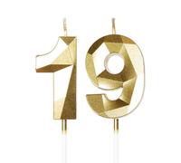 mciskin Gold 19th Birthday Candles, 3D Number 19 Candles for Cake, Girls Boys 19th Birthday Decorations,Pearl Gold Candle Cake Topper Decorations for Birthday Party Weddings Anniversary Supplies