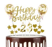 mciskin Gold 23th Birthday Decorations for Girl Boy,3D Number 23 Candle for Cake,Gold Cake Toppers for Girl Boy,Glitter Happy 23th Birthday Cake Toppers Balloons for Party Decorations Supplies