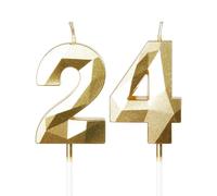 mciskin Gold 24th Birthday Candles, 3D Number 24 Candles for Cake, Girls Boys 24th Birthday Decorations,Pearl Gold Candle Cake Topper Decorations for Birthday Party Weddings Anniversary Supplies