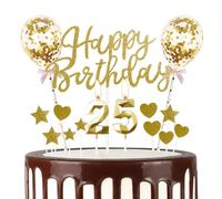 mciskin Gold 25th Birthday Decorations for Girl Boy,3D Number 25 Candle for Cake,Gold Cake Toppers for Girl Boy,Glitter Happy 25th Birthday Cake Toppers Balloons for Party Decorations Supplies