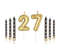 mciskin Gold 27 Number Candles with Gold Black Long Stick Candles Set, Girl Happy Birthday Candles for Cake, Gold Cake Candles Cake Topper for Women Men’s 27th Birthday Decorations Wedding Anniversary