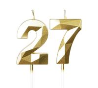 mciskin Gold 27th Birthday Candles, 3D Number 27 Candles for Cake, Girls Boys 27th Birthday Decorations,Pearl Gold Candle Cake Topper Decorations for Birthday Party Weddings Anniversary Supplies