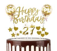 mciskin Gold 27th Birthday Decorations for Girl Boy,3D Number 27 Candle for Cake,Gold Cake Toppers for Girl Boy,Glitter Happy 27th Birthday Cake Toppers Balloons for Party Decorations Supplies