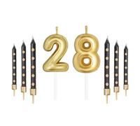 mciskin Gold 28 Number Candles with Gold Black Long Stick Candles Set, Girl Happy Birthday Candles for Cake, Gold Cake Candles Cake Topper for Women Men’s 28th Birthday Decorations Wedding Anniversary