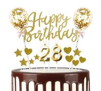 mciskin Gold 28th Birthday Decorations for Girl Boy,3D Number 28 Candle for Cake,Gold Cake Toppers for Girl Boy,Glitter Happy 28th Birthday Cake Toppers Balloons for Party Decorations Supplies