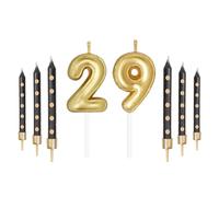 mciskin Gold 29 Number Candles with Gold Black Long Stick Candles Set, Girl Happy Birthday Candles for Cake, Gold Cake Candles Cake Topper for Women Men’s 29th Birthday Decorations Wedding Anniversary