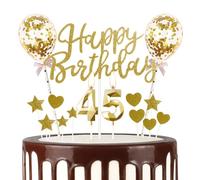 mciskin Gold 45th Birthday Decorations for Women Men,3D Number 45 Candle for Cake,Gold Cake Toppers for Women Men,Glitter Happy 45th Birthday Cake Toppers Balloons for Party Decorations Supplies