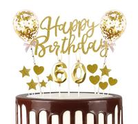 mciskin Gold 60th Birthday Decorations for Women Men,3D Number 60 Candle for Cake,Gold Cake Toppers for Women Men,Glitter Happy 60th Birthday Cake Toppers Balloons for Party Decorations Supplies