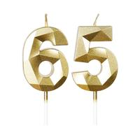mciskin Gold 65th Birthday Candles, 3D Number 65 Candles for Cake, Women Men 65th Birthday Decorations,Pearl Gold Candle Cake Topper Decorations for Birthday Party Weddings Anniversary Supplies