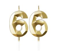mciskin Gold 66th Birthday Candles, 3D Number 66 Candles for Cake, Women Men 66th Birthday Decorations,Pearl Gold Candle Cake Topper Decorations for Birthday Party Weddings Anniversary Supplies