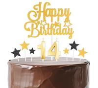 mciskin Gold Birthday Candles Set,Girl Boy 14th Birthday Decorations,Golden Number 14 Candle for Cake,Gold Candles Cake Toppers with Star for Girls Boys Birthday Party Anniversary Decorations