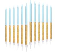 mciskin Gold Blue Birthday Candles for Cake,12pcs Blue Candle Cake Decorations for Birthday Party, Shining Gold Long Candles,Glitter Tall Party Candles, Baby Showers, Wedding Anniversary