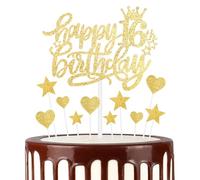 mciskin Gold Happy 16th Birthday Cake Toppers for Cake, Girls 16th Birthday Decorations,Personalised Cake Toppers for Girls,Glitter 16 Cake Topper Cupcake Topper for Party Cake Decoration