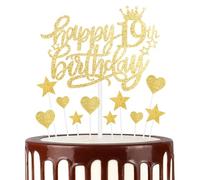 mciskin Gold Happy 19th Birthday Cake Toppers for Cake, Girls 19th Birthday Decorations,Personalised Cake Toppers for Girls,Glitter 19 Cake Topper Cupcake Topper for Party Cake Decoration