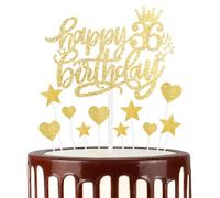 mciskin Gold Happy 36th Birthday Cake Toppers - Glitter Heart Stars, Cupcake & Cake Decorations