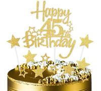 mciskin Gold Happy 45th Birthday Cake Toppers for Cake,Men Women 45th Birthday Decorations,Personalised 45 Cake Toppers,Gold Cake Decorations for Men Women Girls Boys Birthday Party Supplies