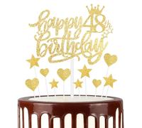mciskin Gold Happy 48th Birthday Cake Toppers, Gold Cake Cupcake Toppers for Cake, Glitter Gold Heart Stars Cake Toppers, Birthday Gift, Gold Cake Toppers for Women Men 48th Birthday Cake Decorations