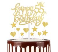 mciskin Gold Happy 55th Birthday Cake Toppers - Glitter Heart Stars, Cupcake Decorations for Women & Men
