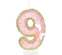 mciskin Gold Pink 9th Birthday Candles,9th Birthday Decorations for Girl,Butterfly Number 9 Candle for Cake,Butterfly Candles Gold Pink Cake Toppers for Girls Women Party Decorations,Baby Showers