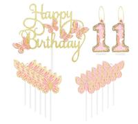 mciskin Gold Pink Happy 11th Birthday Candles,Butterfly Cake Decorations,Gold Pink Number 11 Candle for Cake Toppers Girls,Glitter Butterfly Topper for Girls' 11th Birthday Decorations