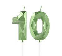 mciskin Green 10th Birthday Candles, 3D Number 10 Candles for Cake, Girls Boys 10th Birthday Decorations,Sage Green Candle Cake Topper Decorations for Birthday Party Weddings Anniversary Supplies