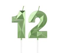 mciskin Green 12th Birthday Candles, 3D Number 12 Candles for Cake, Girls Boys 12th Birthday Decorations,Sage Green Candle Cake Topper Decorations for Birthday Party Weddings Anniversary Supplies