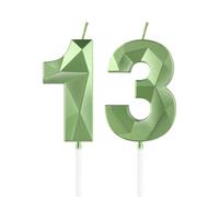 mciskin Green 13th Birthday Candles, 3D Number 13 Candles for Cake, Girls Boys 13th Birthday Decorations,Sage Green Candle Cake Topper Decorations for Birthday Party Weddings Anniversary Supplies