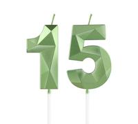 mciskin Green 15th Birthday Candles, 3D Number 15 Candles for Cake, Girls Boys 15th Birthday Decorations,Sage Green Candle Cake Topper Decorations for Birthday Party Weddings Anniversary Supplies