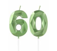 mciskin Green 60th Birthday Candles, 3D Number 60 Candles for Cake, Women Men 60th Birthday Decorations,Sage Green Candle Cake Topper Decorations for Birthday Party Weddings Anniversary Supplies