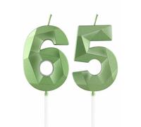 mciskin Green 65th Birthday Candles, 3D Number 65 Candles for Cake, Women Men 65th Birthday Decorations,Sage Green Candle Cake Topper Decorations for Birthday Party Weddings Anniversary Supplies