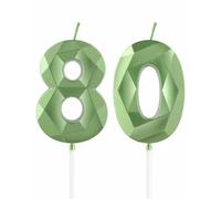 mciskin Green 80th Birthday Candles, 3D Number 80 Candles for Cake, Women Men 80th Birthday Decorations,Sage Green Candle Cake Topper Decorations for Birthday Party Weddings Anniversary Supplies