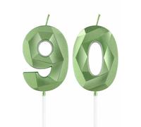 mciskin Green 90th Birthday Candles, 3D Number 90 Candles for Cake, Women Men 90th Birthday Decorations,Sage Green Candle Cake Topper Decorations for Birthday Party Weddings Anniversary Supplies