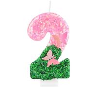 mciskin Green Pink 2nd Birthday Candles,2nd Birthday Decorations for Girl,Butterfly Number 2 Candle for Cake,Butterfly Candles Green Pink Cake Toppers for Girls Women Party Decorations,Baby Showers