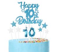 mciskin Happy 10th Birthday Candles Cake Toppers Set, Blue Number 10 Candle for Birthday Cake, Birthday Candles Cake Toppers for Girls Boys Birthday Decorations, Blue Silver Star Cake Cupcake Toppers
