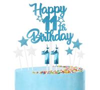 mciskin Happy 11th Birthday Candles Cake Toppers Set, Blue Number 11 Candle for Birthday Cake, Birthday Candles Cake Toppers for Girls Boys Birthday Decorations, Blue Silver Star Cake Cupcake Toppers