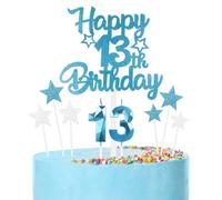 mciskin Happy 13th Birthday Candles Cake Toppers Set,Girls Boys 13th Birthday Decorations,Blue Number 13 Candle for Cake,Blue Candles Silver Star Cake Cupcake Toppers for Birthday Party Supplies