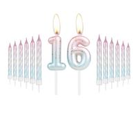 mciskin Happy 16th Birthday Candles Set with Pink Blue Spiral Candle for Cake Colorful 16th Cake Topper for Girls Boys Birthday Party Pink Blue Number 16 Candle for Women Activity Wedding Anniversary