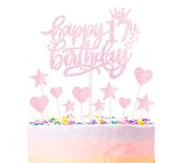 mciskin Happy 17th Birthday Cake Toppers - Pink Heart Stars for Cupcakes & Cakes, Personalised Birthday Gift for Women & Girls