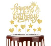 mciskin Happy 27th Birthday Cake Toppers - Gold Glitter Heart Stars for Women's 27th Birthday Cake Decorations