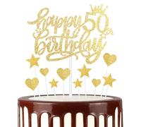 mciskin Happy 50th Birthday Cake Toppers - Gold Glitter Heart Stars for Women's 50th Birthday Cake Decorations