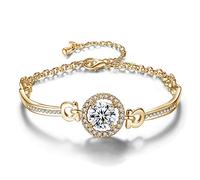 mciskin Heart of the Sea Bracelets for Women Crystal Zircon Roman Style White Silver Plated,Infinity Love Heart Link Bracelet with Birthstone Crystal (Gold)