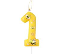 mciskin Honeybee 1st Birthday Candles, Bee Cake Decorations,Yellow Number 1 Candle for Cake,Girls Boys First Birthday Decorations,Cartoon Bee Candles Cupcake Topper for Honeybee Themed Party Supplies