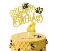 mciskin Honeybee 4th Birthday Candles Set,Yellow Number 4 Candle for Cake,4th Birthday Decorations for Girls Boys,Cute Bee Candles Cake Toppers for Boys Girls Birthday,Honeybee Themed Party Supplies