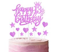 mciskin Hot Pink Happy 13th Birthday Cake Toppers for Cake, Girls 13th Birthday Decorations,Personalised Cake Toppers for Girls,Glitter 13 Cake Topper Cupcake Topper for Party Cake Decoration