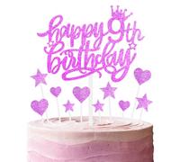 mciskin Hot Pink Happy 9th Birthday Cake Toppers for Cake, Girls 9th Birthday Decorations,Personalised Cake Toppers for Girls,Glitter 9 Cake Topper Cupcake Topper for Party Cake Decoration