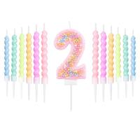 mciskin Macaron 2nd Birthday Candle Set, Girls 2nd Birthday Decorations,12pcs Pastel Spiral & Number 2 Candles for Cake,Rainbow Cake Topper for Macaron Themed Party Decoration,Baby Showers Supplies